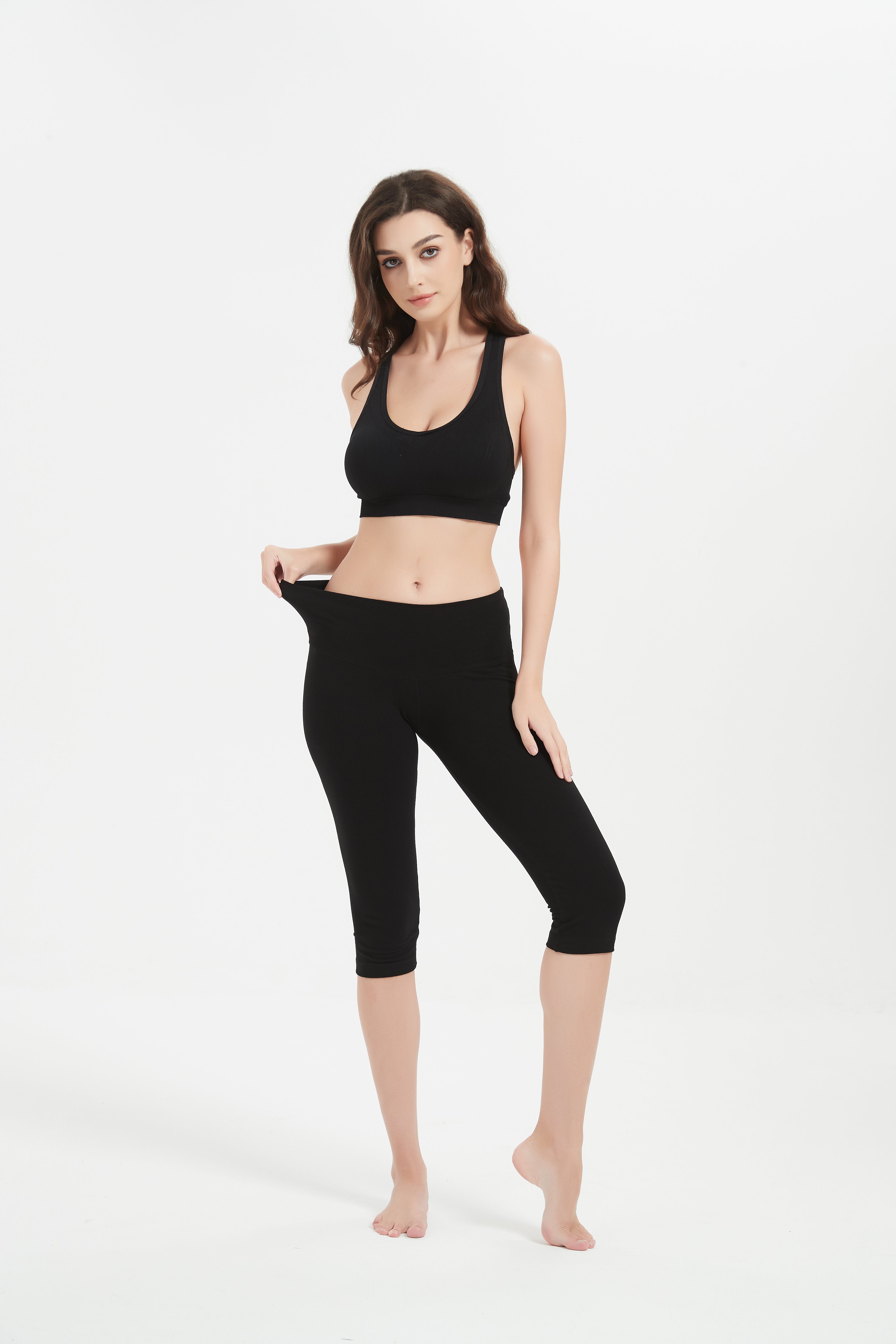 Women's Low-Rise Foldover Waist Cotton Spandex Yoga Capris